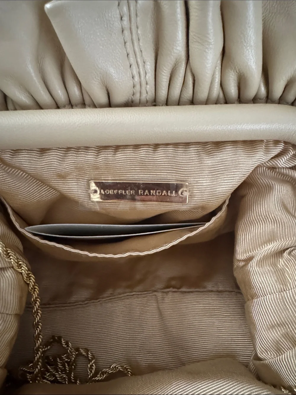 Loeffler Randall light Beige/off white Ruched Leather Clutch Bag - Women